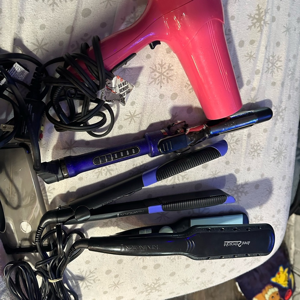 Pink Hair Dryer and Styling Tools Set